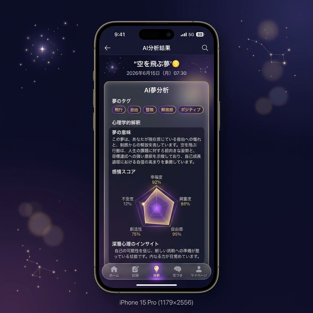 夢日記 AI分析結果 - 感情スコアと深層心理インサイト